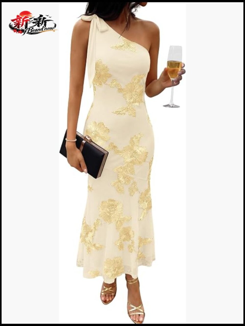 One Shoulder Sleeveless Bodycon Maxi Dress Floral Formal